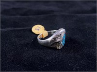 Turquoise Inlay Eagle Head Sterling Ring