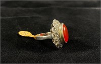 Large Carnelian and Marcasite Sterling Ring