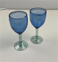 Mexican Hand-Blown Wine Goblets Blue Set of Two