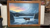 22x28 Framed Elk oil on canvas Eddie Two Bulls ‘89