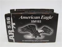 80 ROUNDS OF AMERICAN EAGLE 5-56 XM193 AMMO NIB