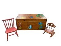 Vintage Wood Painted Toy Box Group