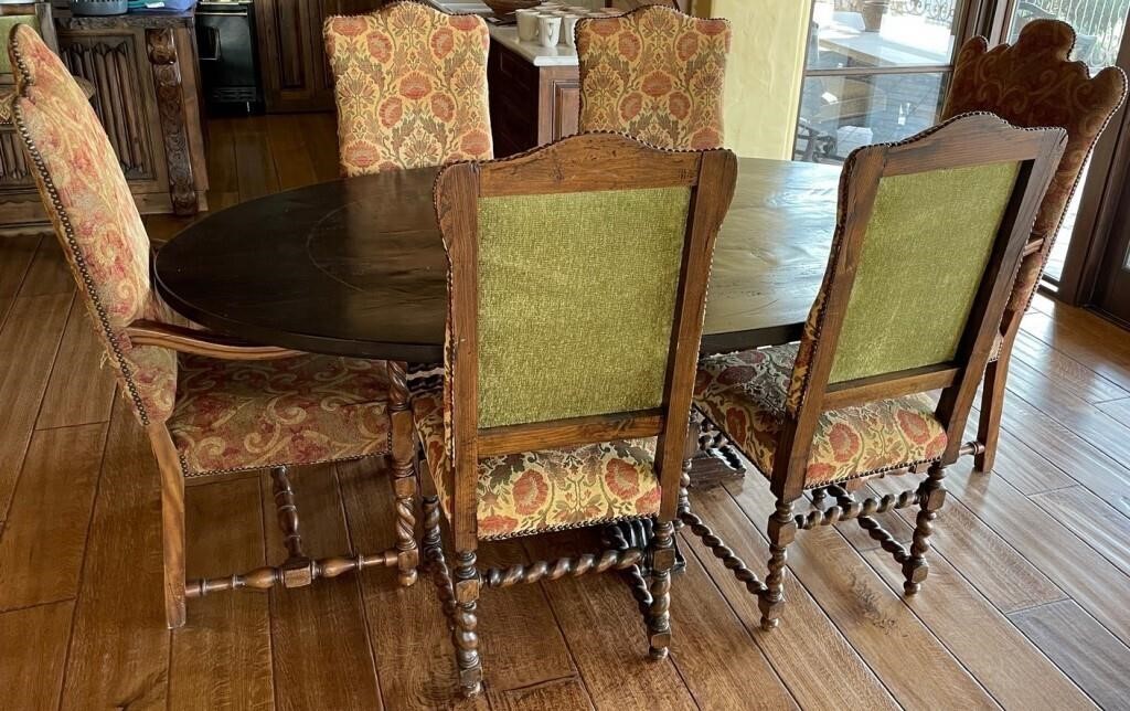 U - ANTIQUE DINING TABLE W/ 6 CHAIRS