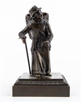 Bronze Lady With Cane Matchstick Holder