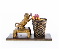 Brass Cat On Stool Matchstick Holder
