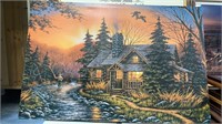 Approximately 24? X 36?  fisherman and cabin