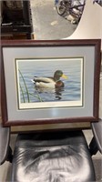 Framed and matted mallard duck  print  signed by