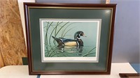 Framed and matted wood duck Drake print signed by