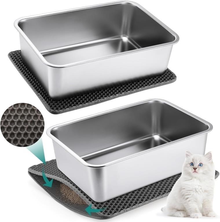 2 Sets Stainless Steel Cat Litter Box