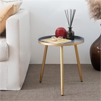Round End Table - Matte Gray Tray w/ Gold Legs