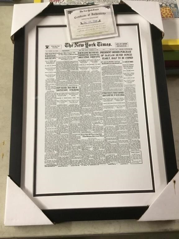 New York Times official keepsake with COA