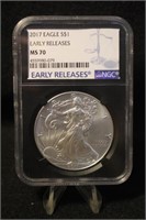 2017 MS70 1oz .999 Pure Silver Eagle Certified