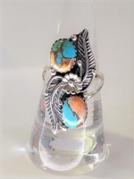 .925 Silver Spiny Turquoise Ring  Sz 7   CT