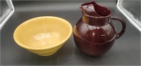 Yellow ware mixing bowl 7.5", striped