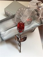 Red crystal silver rose with box