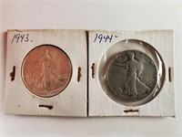 1943 & 1944 Liberty Silver Half Dollars