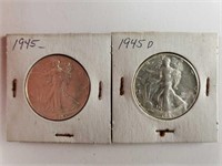 1945 & 1945 D Liberty Silver Half Dollars