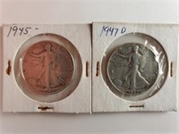 1945 & 1947 D Liberty Silver Half Dollars