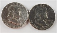 2ct 1951 Franklin Silver Half Dollars