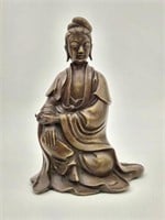 Vintage Inlaid Chinese Bronze Guanyin Statue