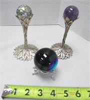 3 Glass Balls on Stands 1 is Amethyst