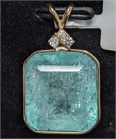$4690 14K  Natural Emerald(14.4ct) 3 Diamonds (.06