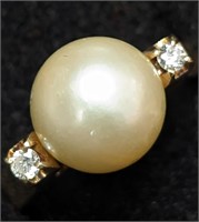 $3000 14K 4.6g Cultured Pearl Diamond(0.06ct) Ring