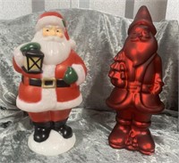Blow Mold Light Up Santa and Red Glass Santa