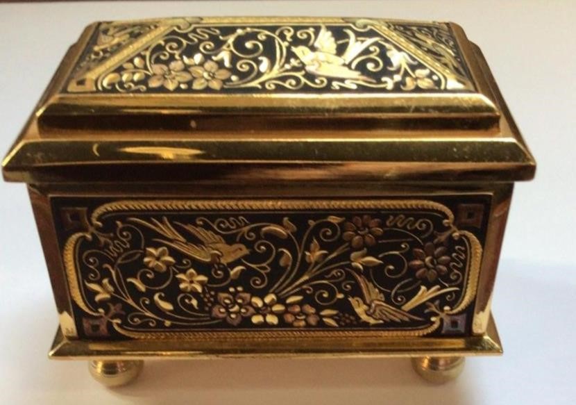 Vintage 24K Gold trinket box trunk style