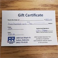 $200 Gift Certificate Aspegren Repair Sutton NE