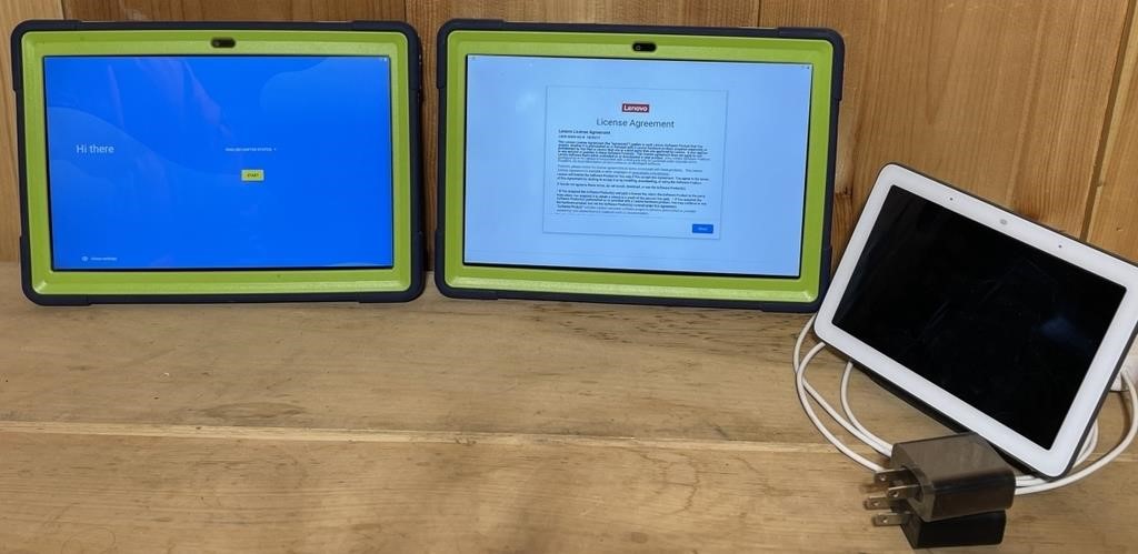 (2) Lenovo Android 9" tablets, and Google Nest Hub