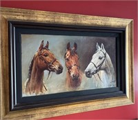 Signed oil painting of 3 horses
