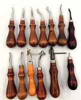 13 - Vintage Wood Handle Leather Craft Tools