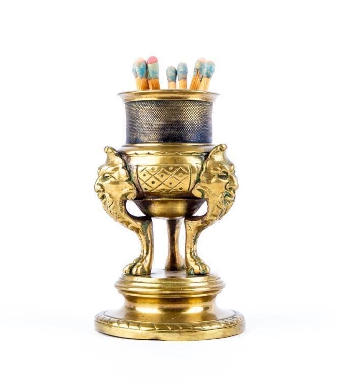 Brass Urn with Three Faces Matchstick Holder