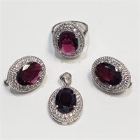 $500 Silver Garnet Cz(18.9ct) Earring Ring Pendant