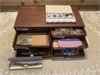 8 DRAWER CASE WITH CLOCK PARTS ETC