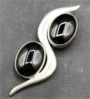 Mexico Sterling Onyx Brooch