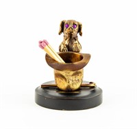 Brass Dog With Hat Figural Matchstick Holder
