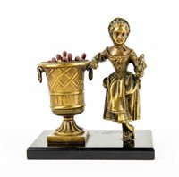 Brass Victorian Woman & Urn Matchstick Holder