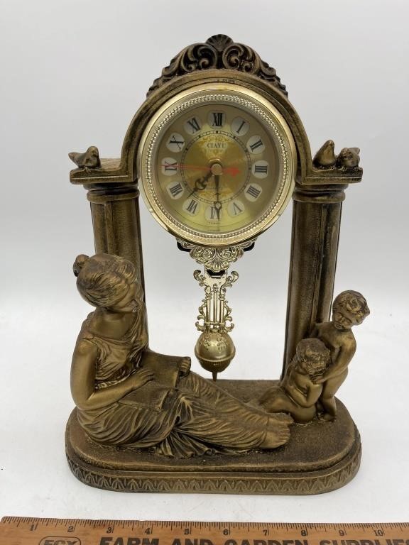 Vintage Mother & Children Mantel Clock Bronze