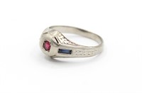 18K Gold Art Deco Ruby Saphire Ring