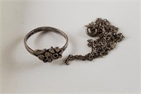 Silver Ring & Broken Necklace 2.5g Total Weight