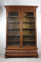 Antique French Bookcase Display Cabinet in Walnut