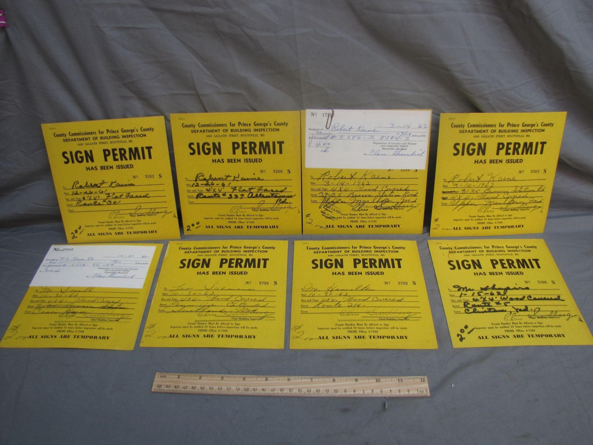 Lot of 8 1960's PG County Permits