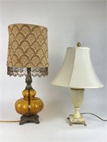 Vintage Lamps - Amber Glass and Stone Base