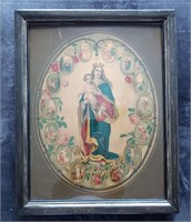 Antique French 1919 Chromo-Lithograph Virgin Mary
