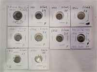 1851-1852 US Silver Three Cent Pieces