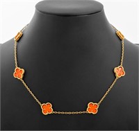 18K Yellow Gold Coral Alhambra Styled Necklace