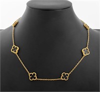 18K Yellow Gold Onyx Alhambra Style Necklace
