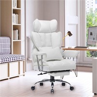 White High Back Leather Chair  Lumbar Support
